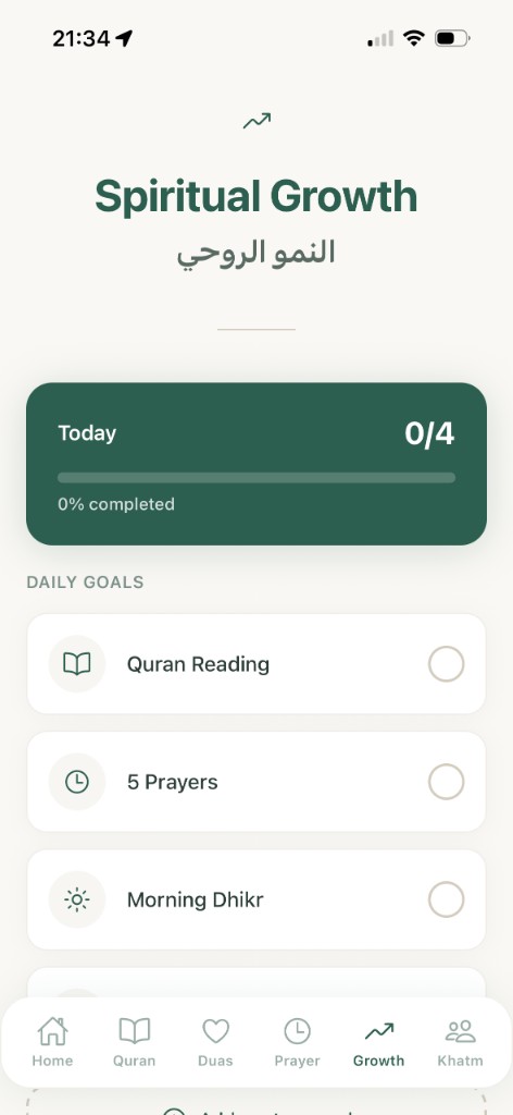 Spiritual growth screen with daily goals